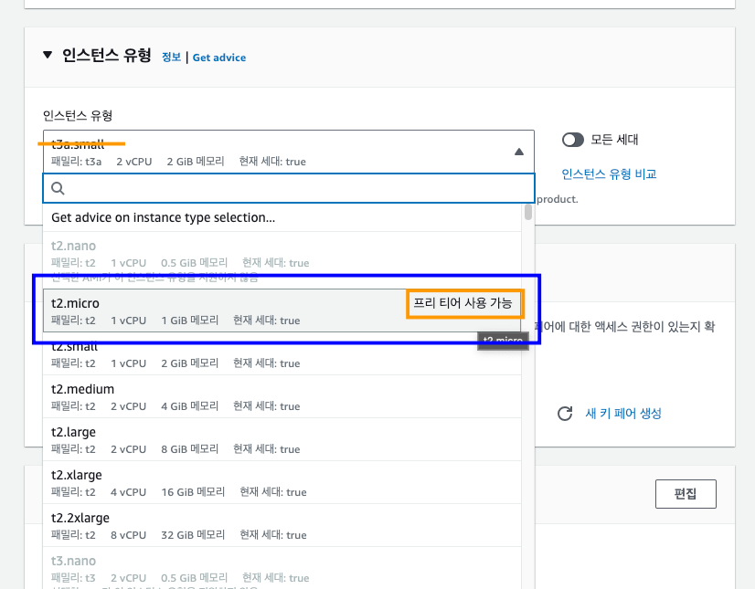 t2.micro 선택